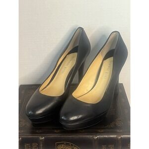 Gianni Bini Womens Black Leather‎ Round Toe Heels Stiletto 8M Pumps